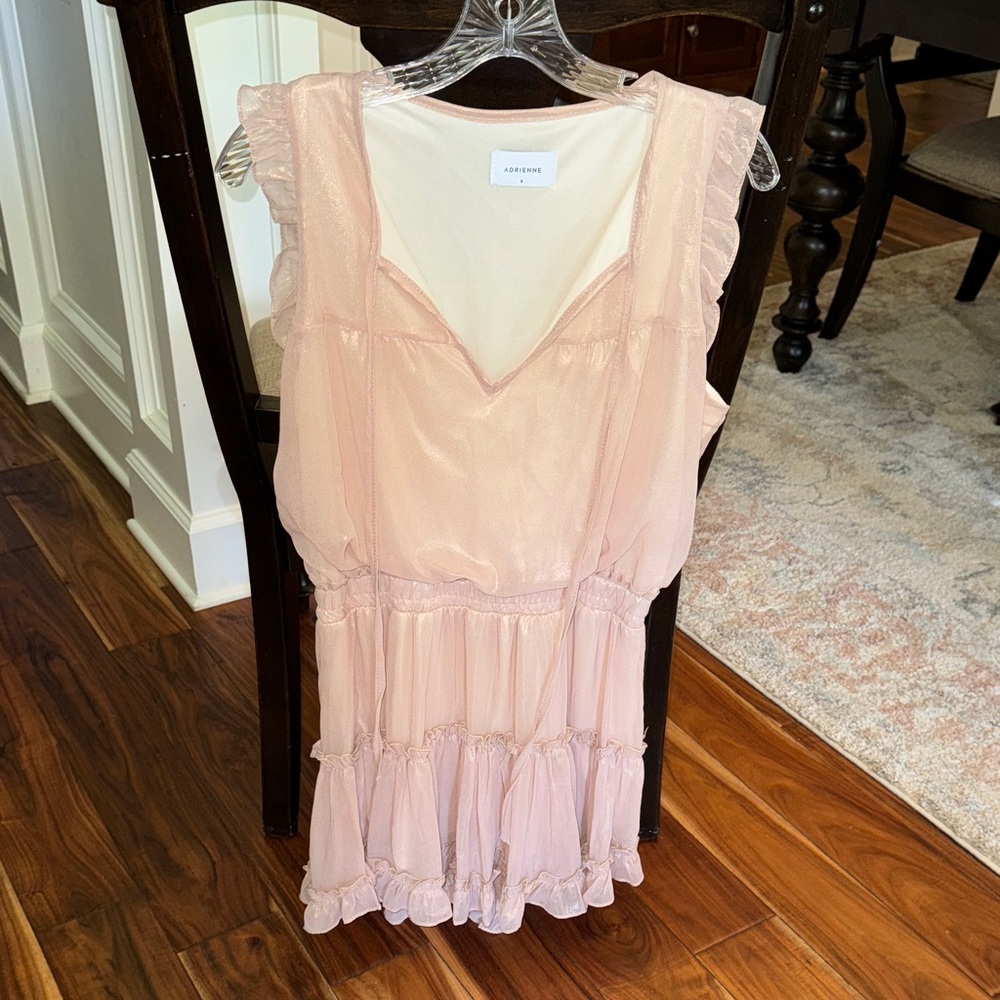Adrienne shimmer tan sleeveless dress, size small-excellent condition